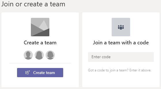 A screenshot of Microsoft Teams showing the Join a team with a code area