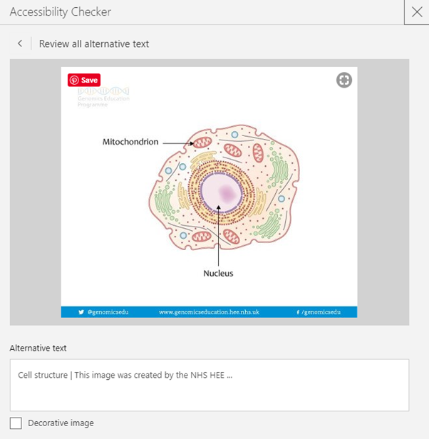 The Sway Accessibility Checker box