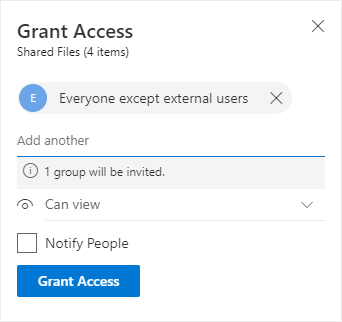 An image of the Grant Access box in OneDrive