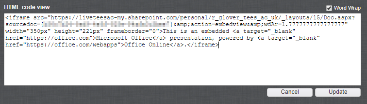 An image showing HTML code in Blackboard