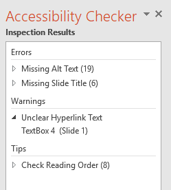 The Accessibility Checker inspection results