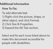 The Additional Information pane with how to fix instructions