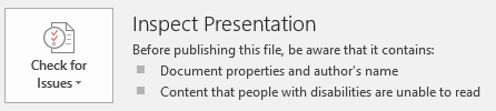 Inspect Presentation options