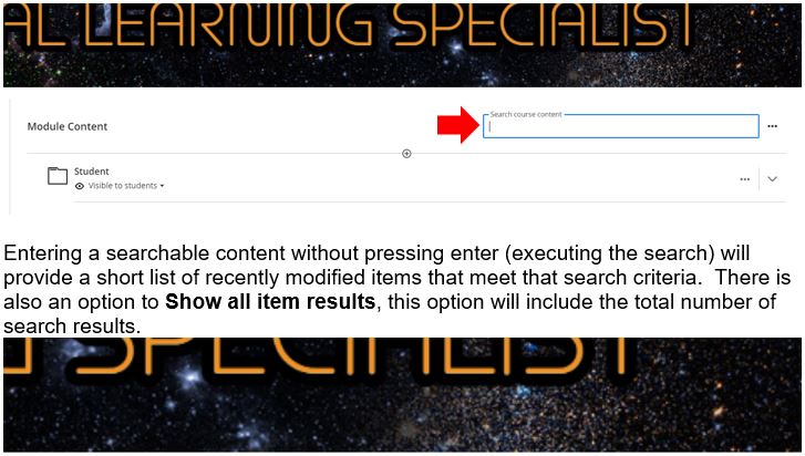 Image showing the where to locate the new Module Content search feature.