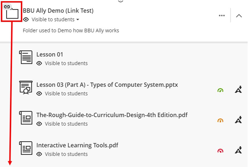 Image showing the setting up of a Learning Module or Folder link, as a user clicks on the link, this will reveal the contents of the course link in a read-only view