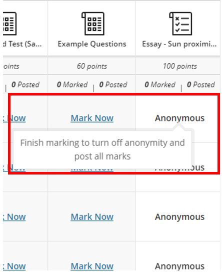 Image showing that the exemption icon is not visible in the gradebook grid view until all grades have been posted to help ensure student anonymity.