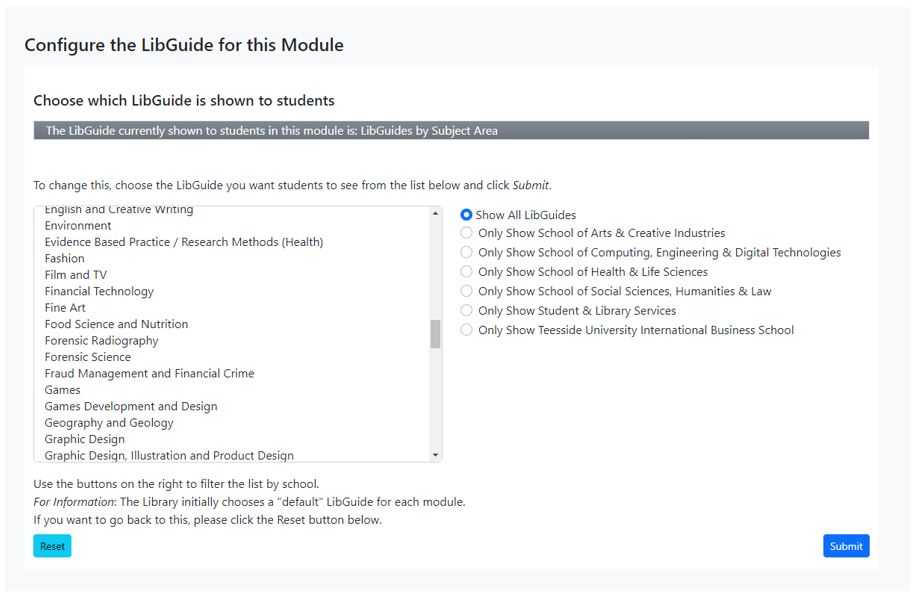 Image showing the Configure the LibGuide for this Module in Blackboard.