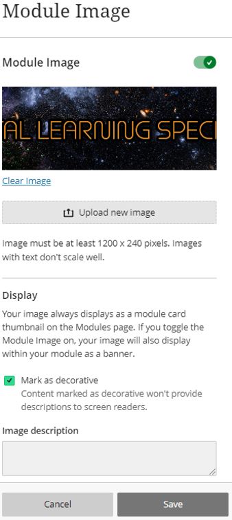 Image showing the current interface and options to setup and apply module images.