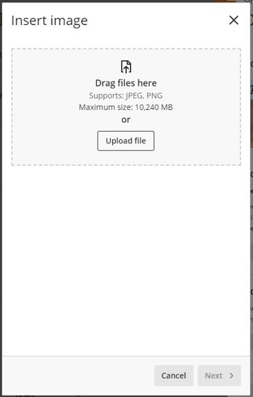 Image showing the updated facility to upload or 'drag and drop' an image file to a Learning Module.