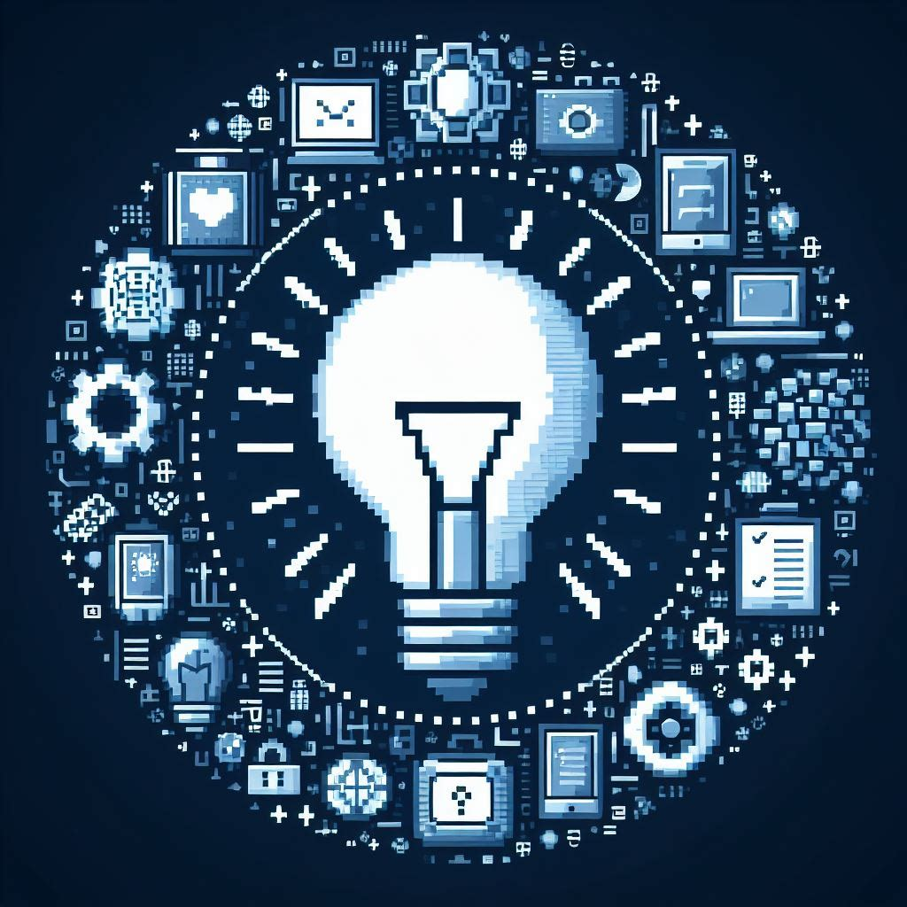 Image showing a pixel style image of a lightbulb with digital artefacts surrounding it.