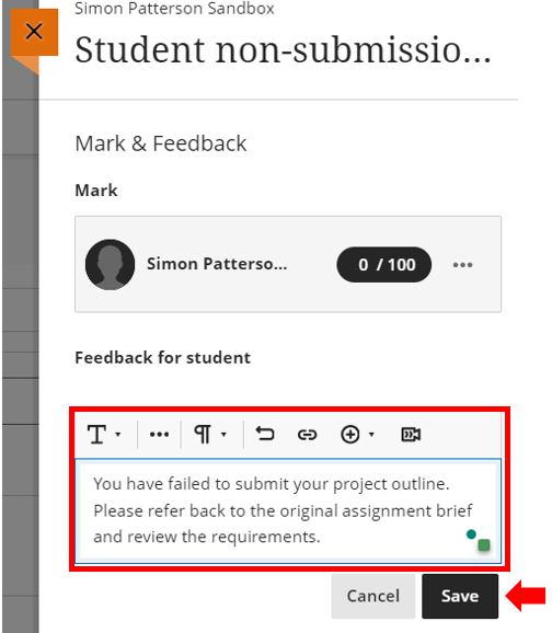 An image showing the adding of feedback in Gradebook