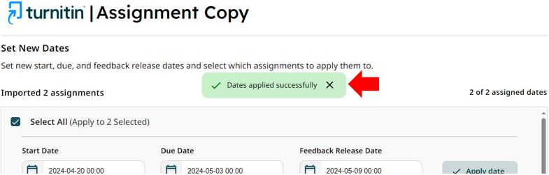 Image showing the completed successfully message box that will be returned to the Turnitin user once the copy process is complete.