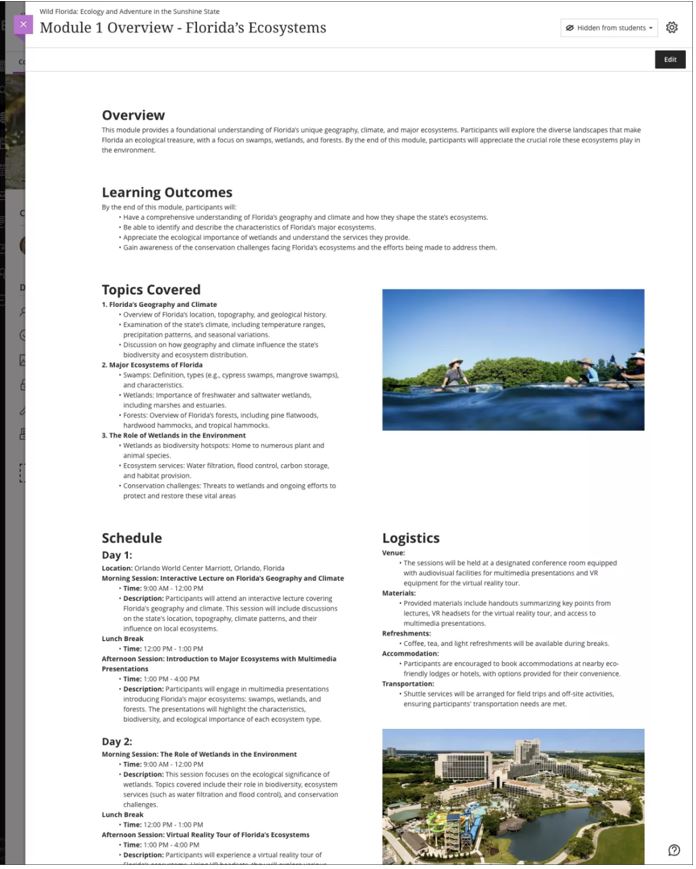 Image showing an example of how a new Blackboard Ultra document can be presented following the August SaaS update. The image shows a document split into two columns that includes images.