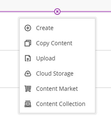Image showing how to create new content in Blackboard by clicking on the purple plus button in the module Content area.
