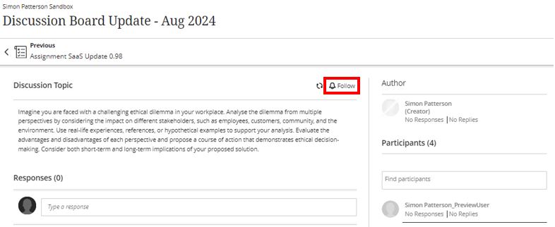 Image showing the new ‘Follow’ option inside a discussion.