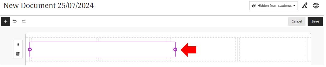 Image showing how following the recent (August 2024) Blackboard SaaS update content block rows (width across the page) can now be resized to 25%, 50%, 75% or 100% of the page).