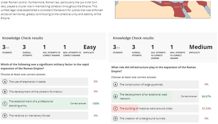 Image showing the module leader view of the knowledge check results.