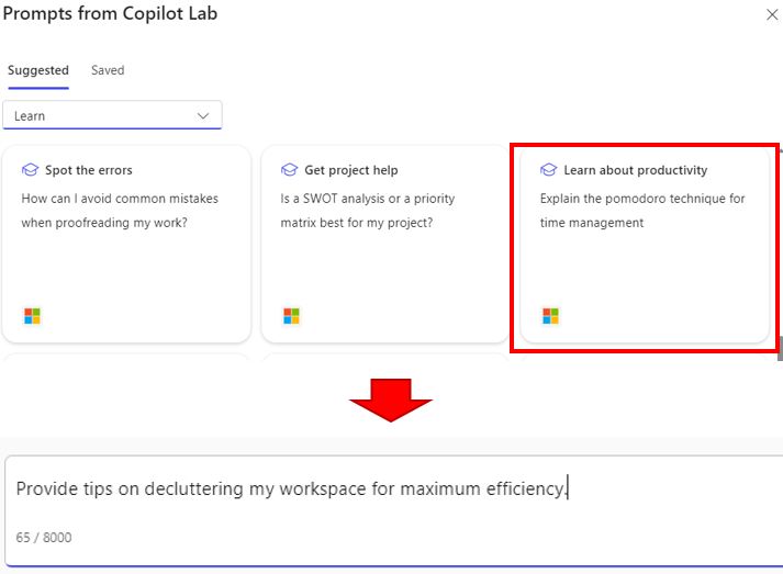 Image showing that once a prompt has been selected, the prompt is simply transferred to the prompt input area