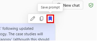 Image showing that to save a prompt you will need to hover the mouse pointer over the prompt in question and a small menu will appear in the top-right corner, select the ‘Save prompt’ option