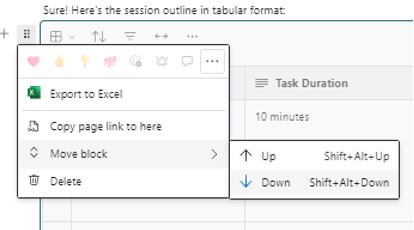 Image showing the 'Move the Block up or down' (only if you have multiple prompt outputs on the page) or Delete the prompt output.