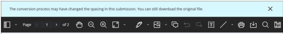 Image showing the previous Blackboard conversion process warned users that the conversion process might have changed the layout and look of the document.
