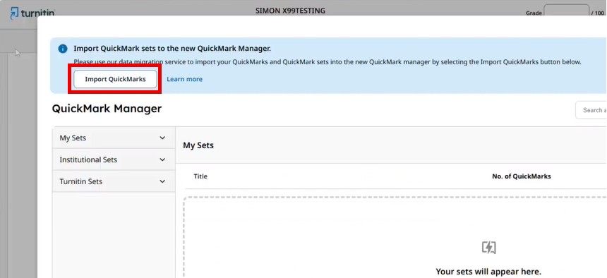 Image showing the Import QuickMarks button.