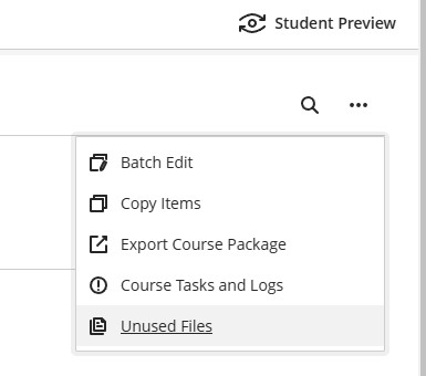 Image shows how to access the Turnitin Unused Files tool.