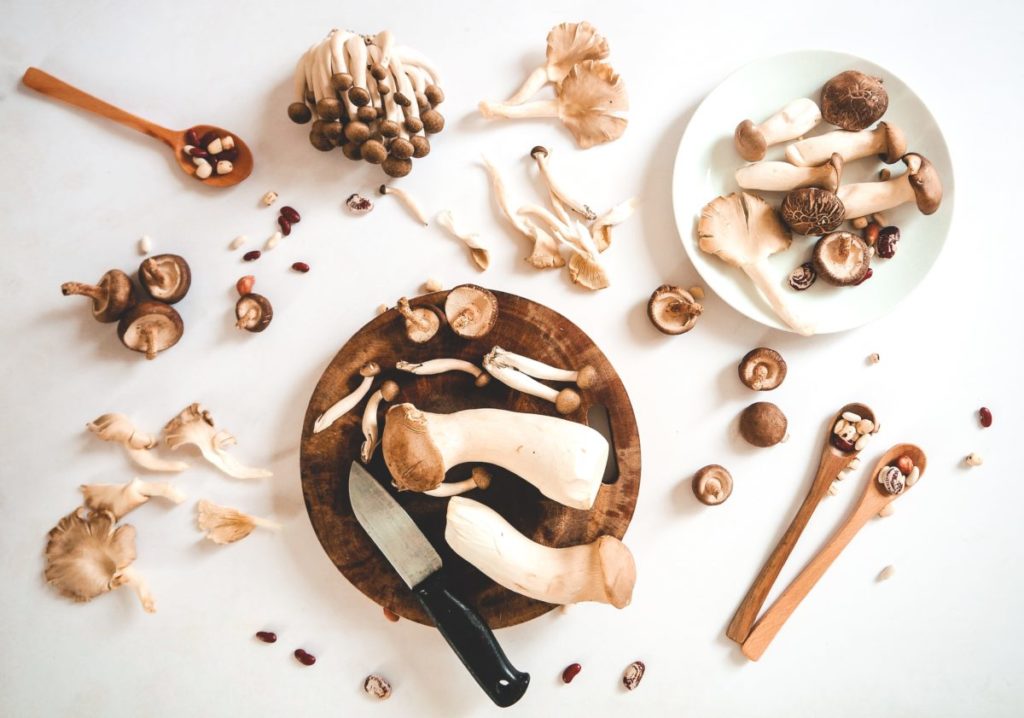 A selection of different mushrooms on a plate