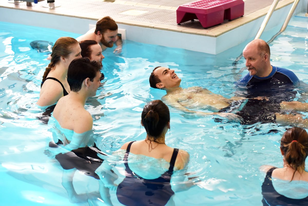 Physiotherapy students in the University's hydrotherapy pool