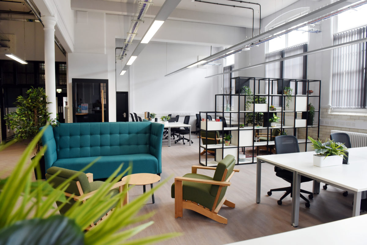 Inside Teesside University's on-campus business incubator facilities, showing an open-plan workspace