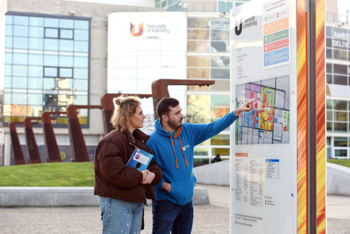 Students touring Teesside University's campus
