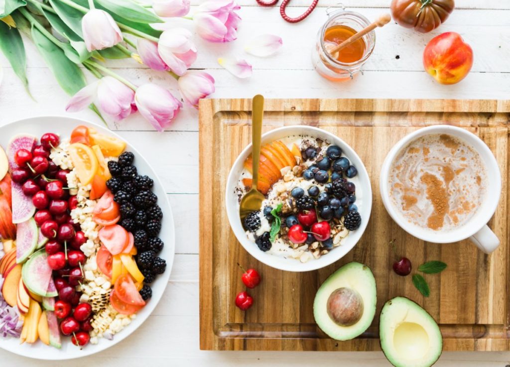 Image of porridge, avocado, fruits
