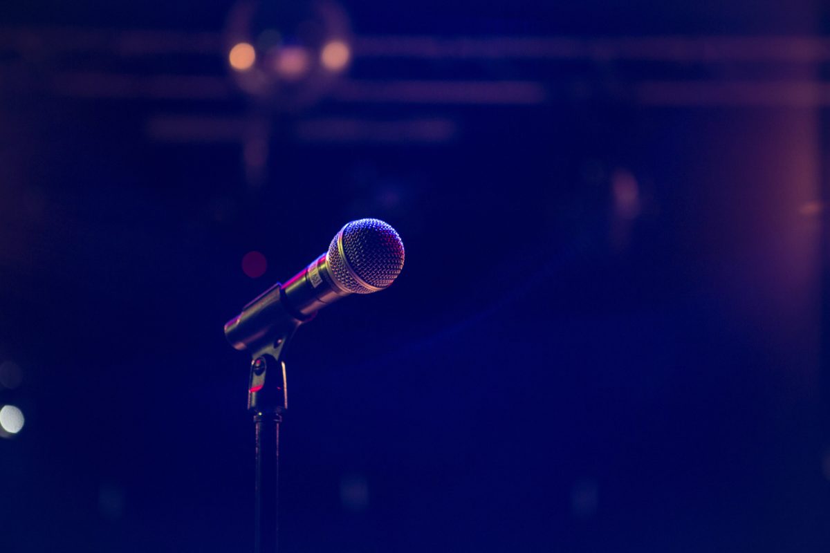 Microphone standing alone on the stage