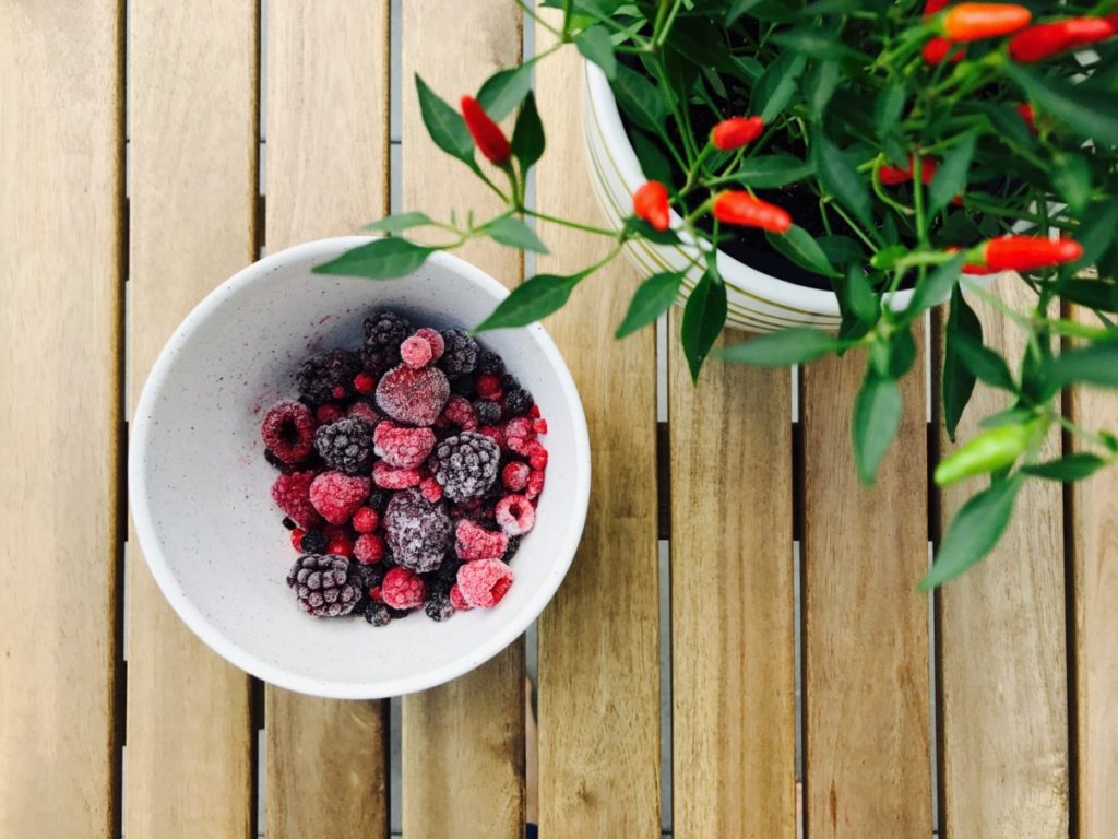 Bowl of frozen berries
