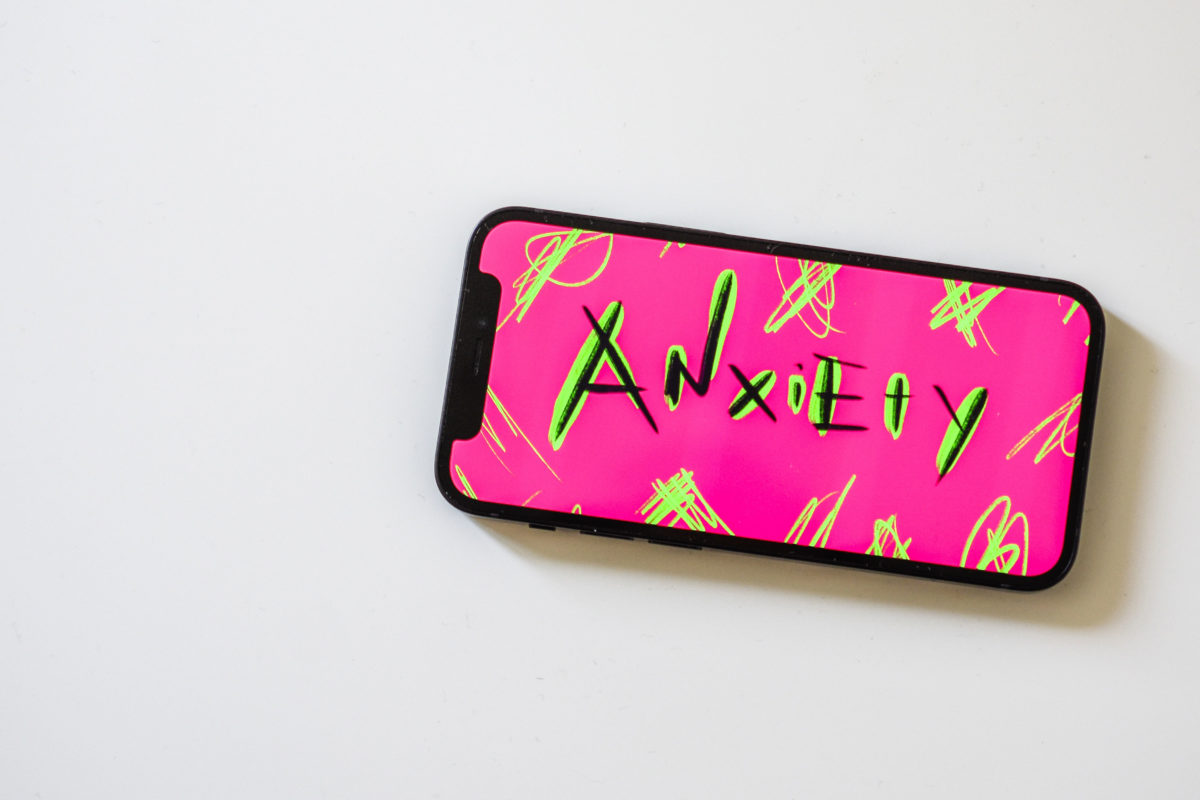 Phone with message saying 'Anxiety'