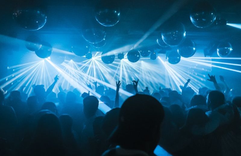 Disco balls hanging above the dance floor