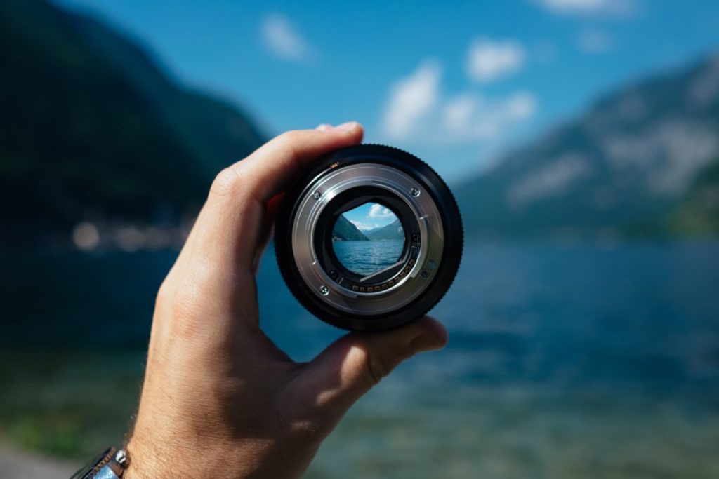 Lens over a mountain landscape