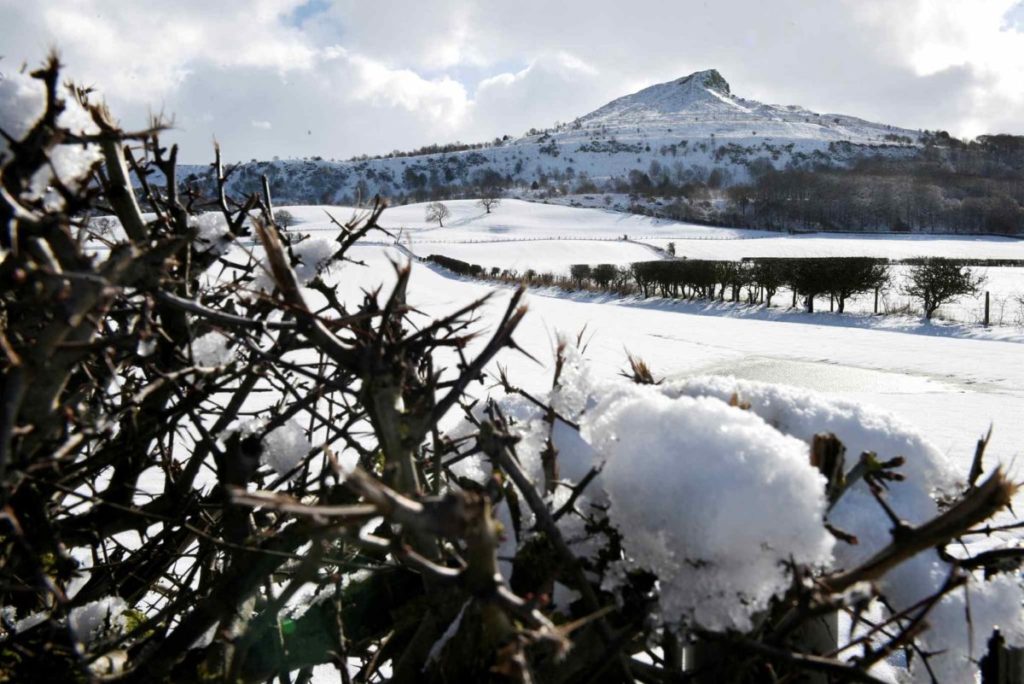 Roseberry Topping hill in the snow. 
