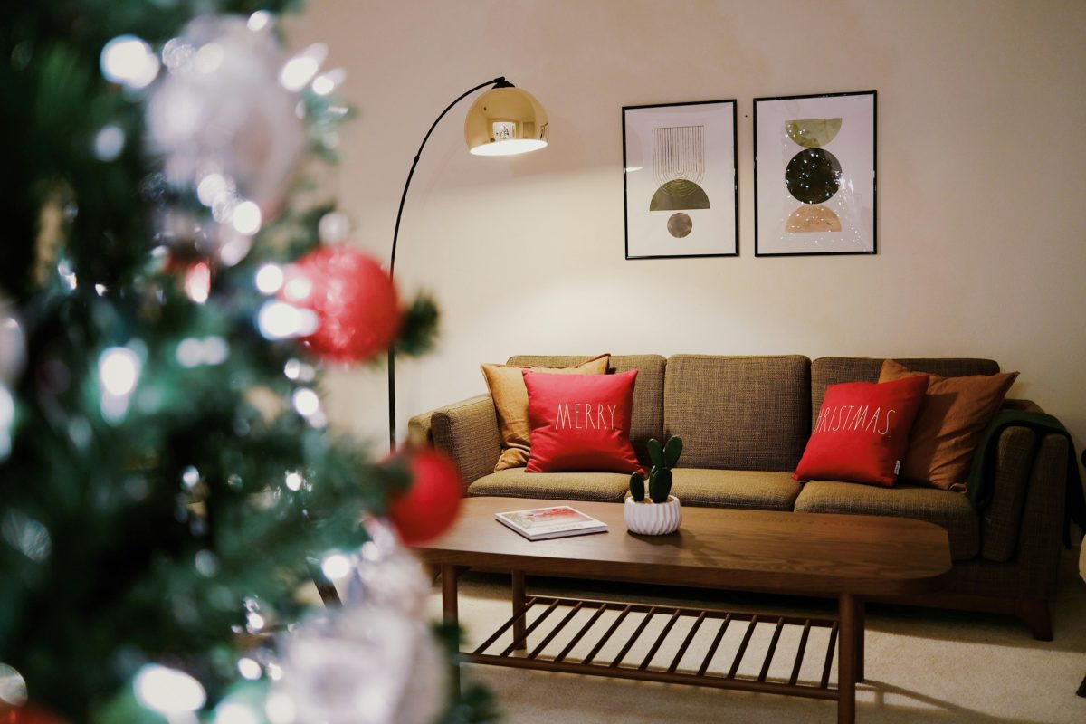 Living room with a Christmas tree